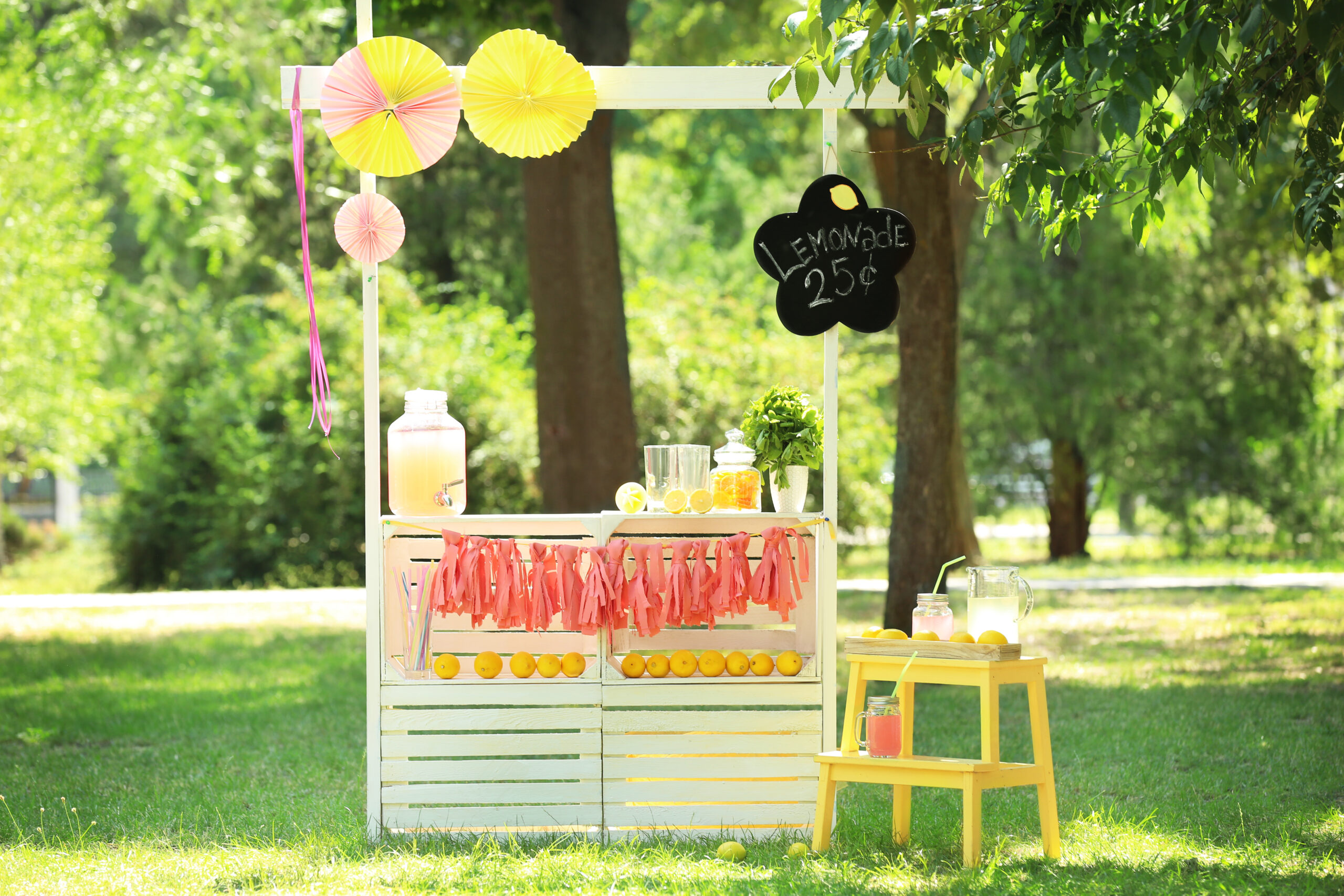 Wooden lemonade stand in park Lemonade stand