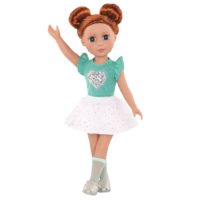 14-inch doll wearing sparkly heart top and skirt