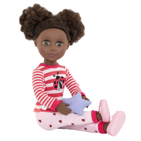 14-inch doll wearing ladybug pajamas
