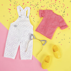 Lace overalls with cat ears for 14-inch doll
