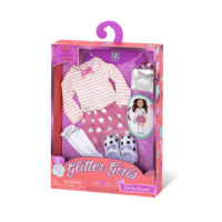 Skirt and top with glitter shoes for 14-inch doll