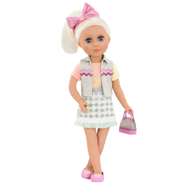 14-inch doll wearing denim outfit