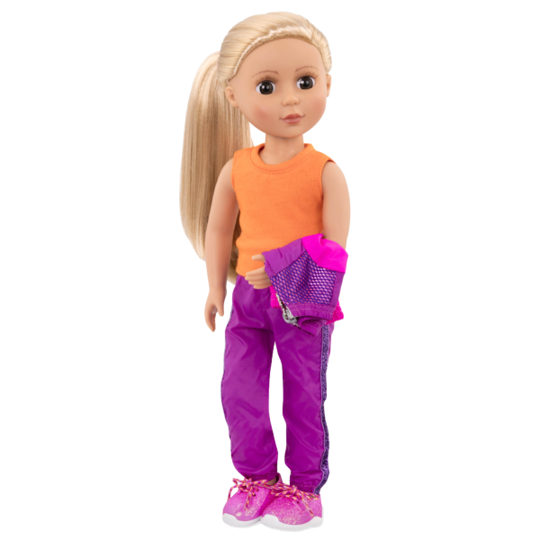 14-inch doll wearing glitter tracksuit
