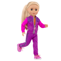 14-inch doll wearing glitter tracksuit