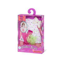 Glitter dress and bow for 14-inch doll