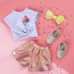 Watermelon t-shirt and shorts for 14-inch doll