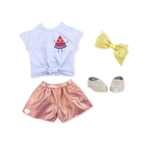 Watermelon t-shirt and shorts for 14-inch doll