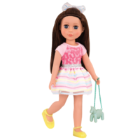 14-inch doll wearing rainbow floral dress