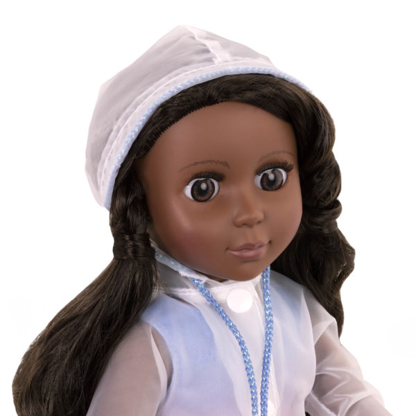 14-inch doll wearing transparent windbreaker