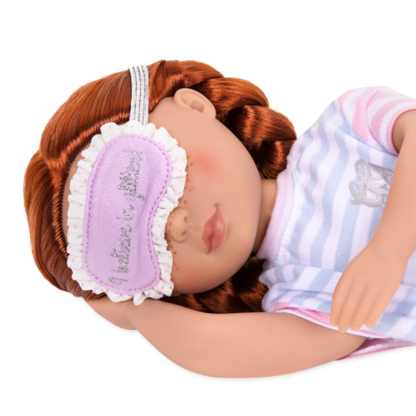 14-inch doll wearing sleep mask