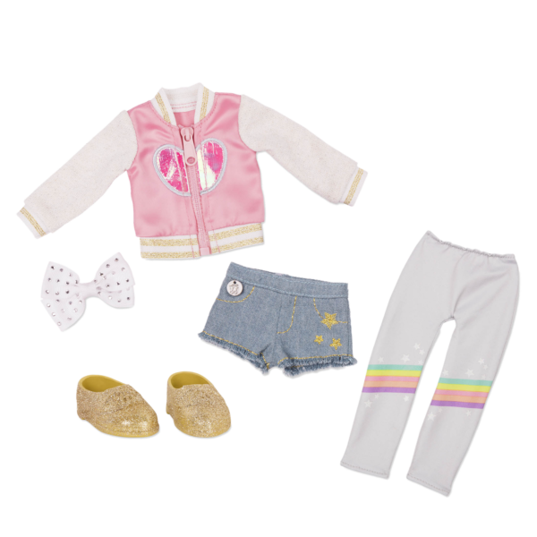 Heart jacket and rainbow leggings for 14-inch doll