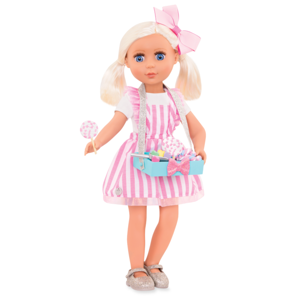 14-inch doll wearing candy shop outfit