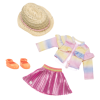 Ruffled rainbow jacket and pleated skirt for 14-inch doll
