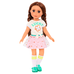 14-inch doll wearing lucky clover outfit