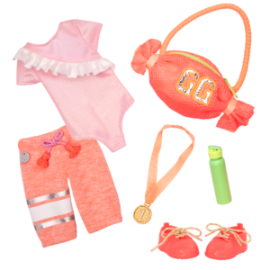 Gymnastic outfit with gym bag and medal for 14-inch doll