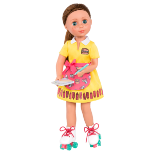 14-inch doll wearing retro drive-thru waitress outfit taking an order