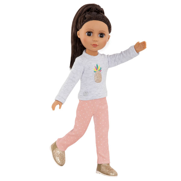 14-inch doll wearing pineapple glitter top and pants