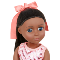 doll with pink hair bow and sequined dress