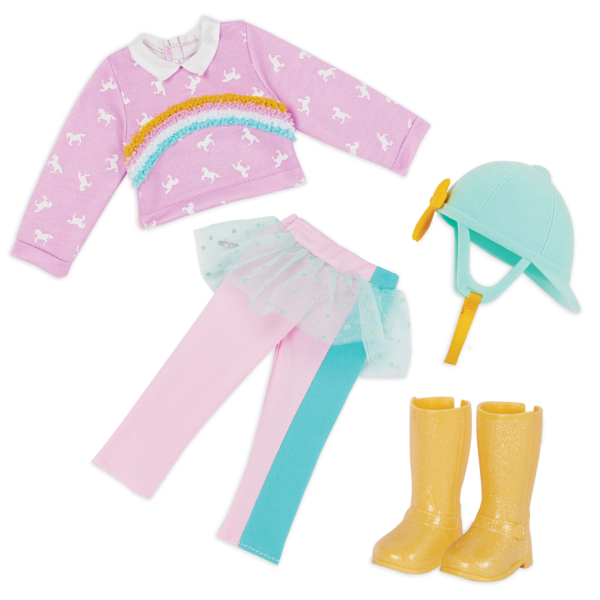 Doll riding outfit rainbow colors