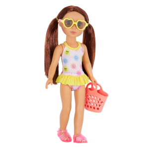 Doll with swim suit bag and sunglasses