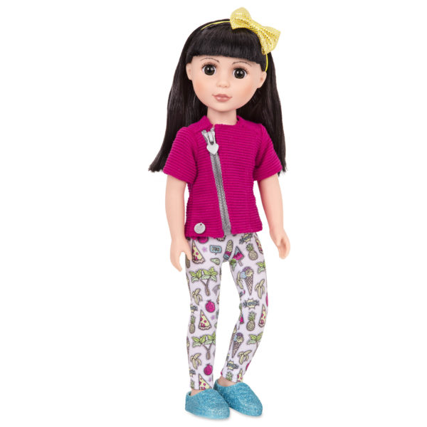 14-inch posable doll with black hair and brown eyes