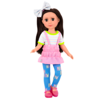 14-inch posable doll with brown hair and brown eyes