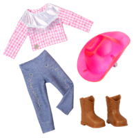 Equestrian outfit for 14-inch posable doll with brown hair and blue eyes