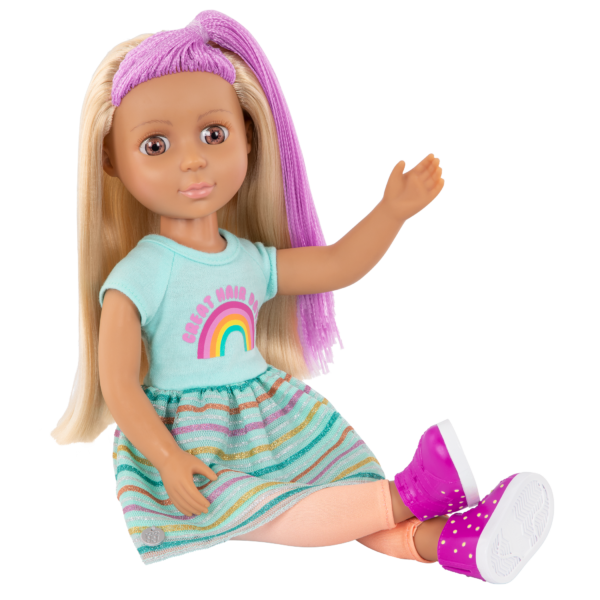 14-inch posable hairdresser doll in sitting position