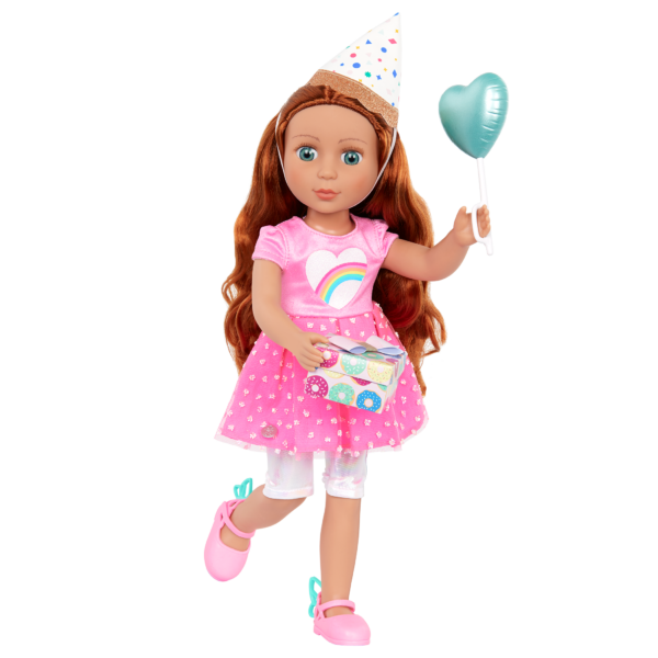 Glitter Girls Cicely 14-inch Birthday Doll with Heart-Shaped Balloon & Party Hat