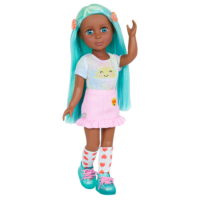 14-inch posable doll with turquoise hair and turquoise eyes with hair accessories