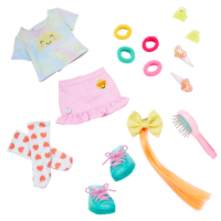 Hair accessories and emoji outfit for 14-inch doll