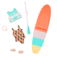 Paddle boarding outfit and accessories for 14-inch posable doll