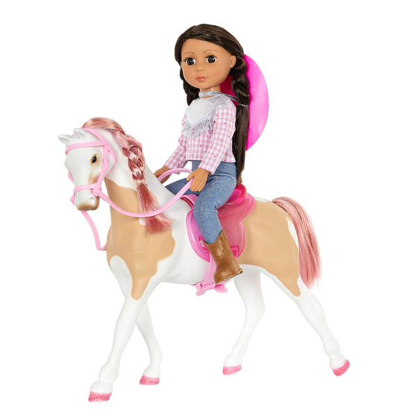 14-inch doll riding patchy horse
