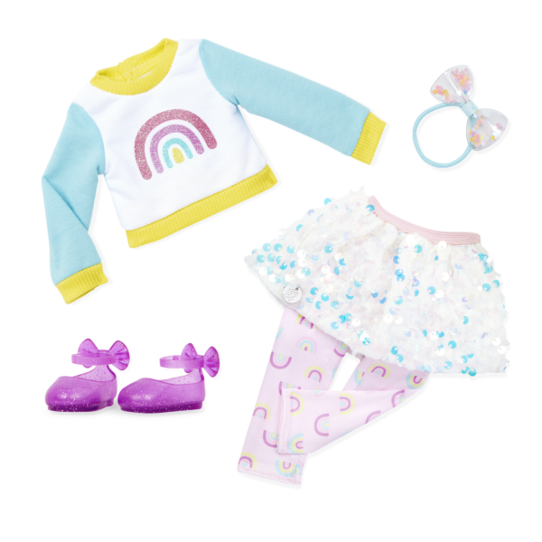 Glitter Girls outfit with sequined skirt tights top bow and leggings
