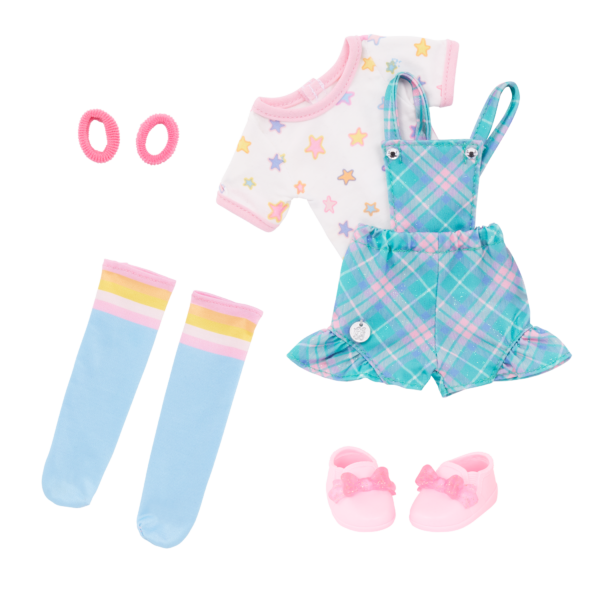 doll school outfit overalls and stockings