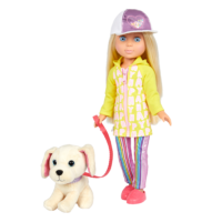 Doll in yellow jacket with white dog