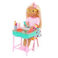 Mallory Doll Sitting at Toy Desk