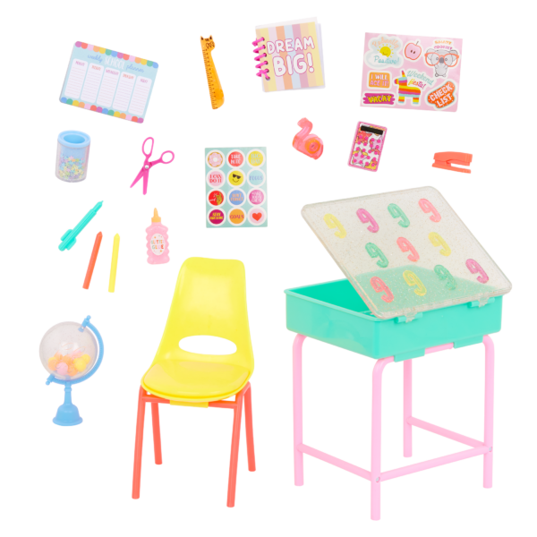 Doll Furniture and Accessories Including Openable Desk