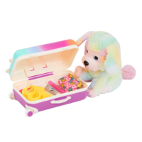 Plushie Dog with Multicolored Fur Packing Suitcase