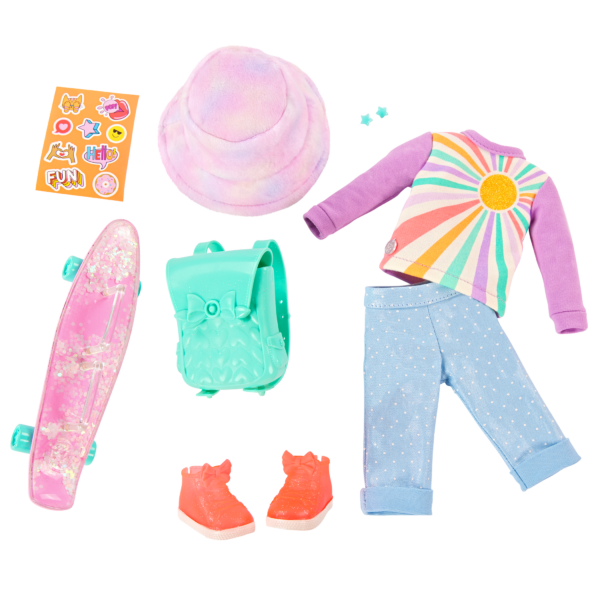 Glitter Girls Outfit with Skateboard and Backpack