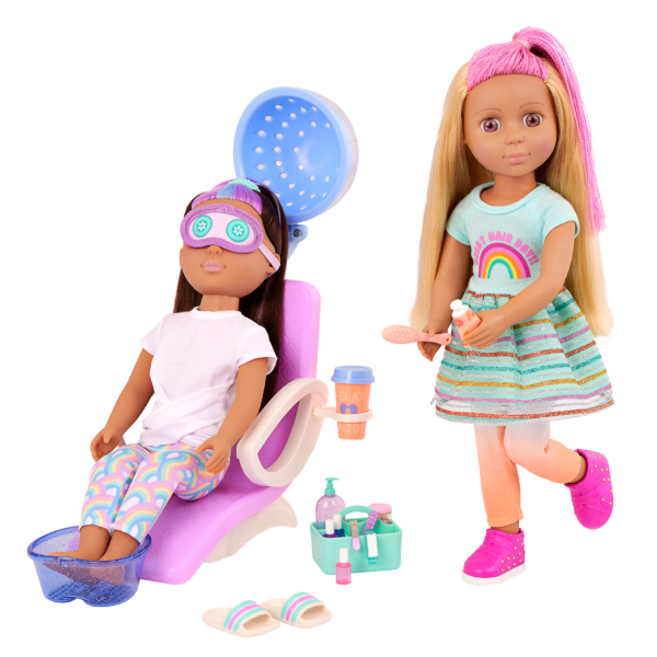 Glitter Girls Dolls Playing with Spa Chair