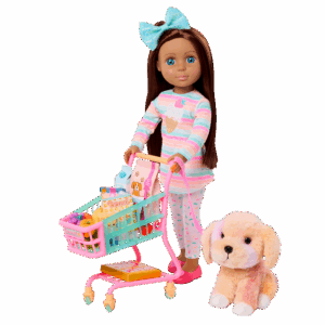 Glitter Girls 14-Inch Doll Playset Emmie, Biscuit & Shopping Cart
