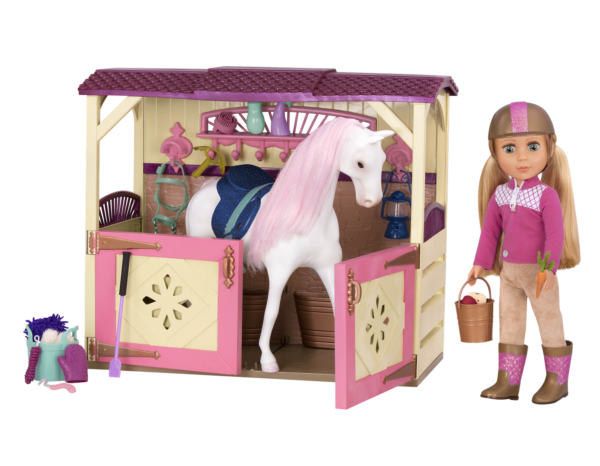 14-inch doll and horse in stable playset