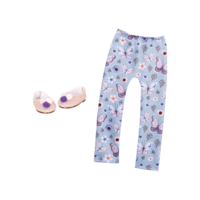 Blue butterfly-printed leggings and gold glitter shoes for 14-inch doll