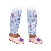 Blue butterfly-printed leggings and gold glitter shoes for 14-inch doll