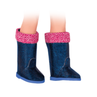 Blue glitter rain boots for 14-inch doll