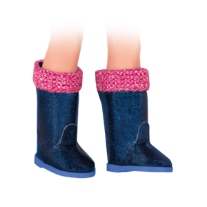 Blue glitter rain boots for 14-inch doll