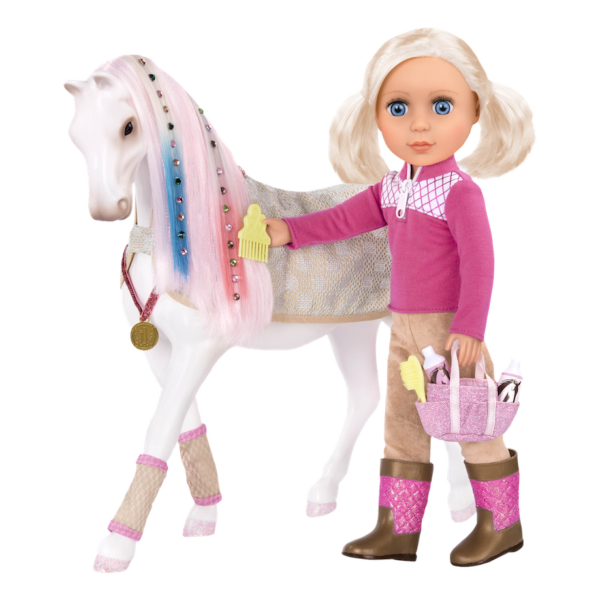 14-inch doll grooming horse with accessories