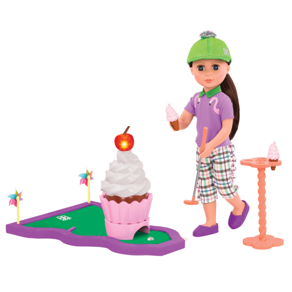 14-inch doll playing with mini-golf playset