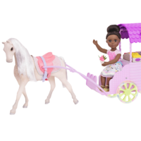 14-inch doll on horse-drawn flower carriage
